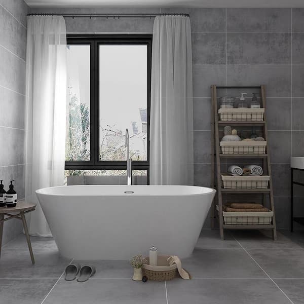 Maincraft Freestanding 59 in. Acrylic Flatbottom Non-Whirlpool Bathtub in White
