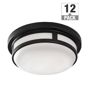 9 in. Round Black Indoor Outdoor Integrated LED Flush Mount Ceiling Light 600 Lumens 2700K 3000K 4000K (12-Pack)