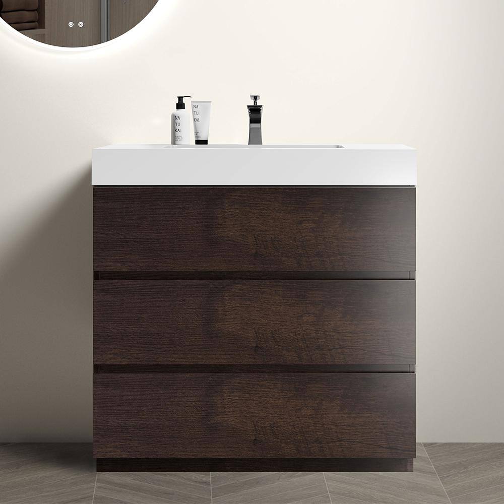 36 in. W x 18.1 in. D x 37 in. H Freestanding Bath Vanity in Rose Wood with Single White Sink Solid Surface Top -  MYCASS, BTMCBHOUZ038