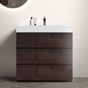 36 in. W x 18.1 in. D x 37 in. H Freestanding Bath Vanity in Rose Wood with Single White Sink Solid Surface Top