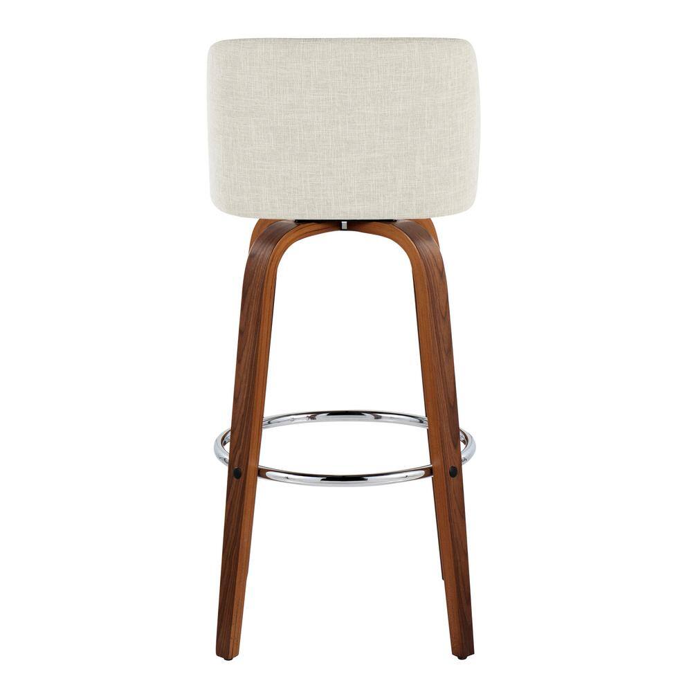 Cream Upholstered Swivel Bar Stools with Walnut Legs