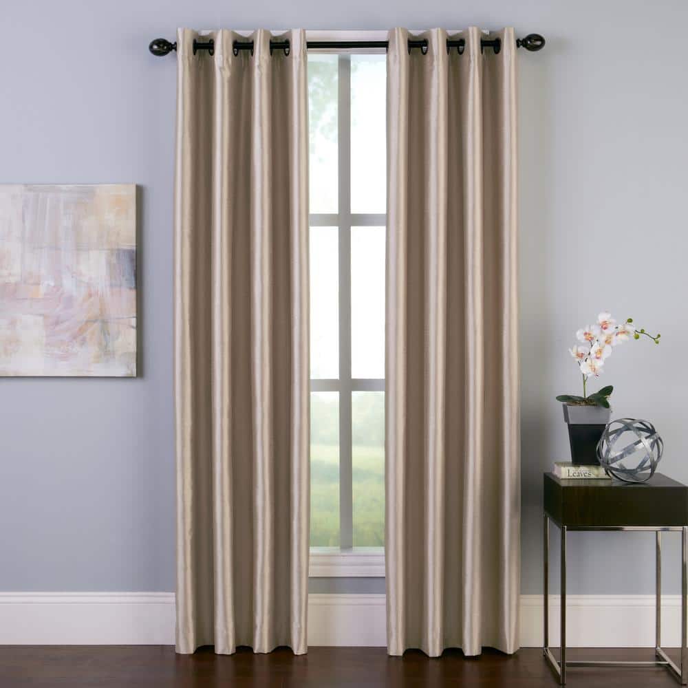 Sand Faux Silk Room-Darkening Grommet Curtain Panel 50" x 84"