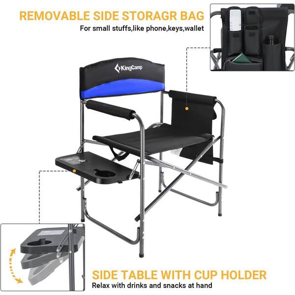 KingCamp Black Blue Steel Outdoor Camping Chair with Table and Pockets 2 Pack KC2009 BLACK ROYALBLUE The Home Depot