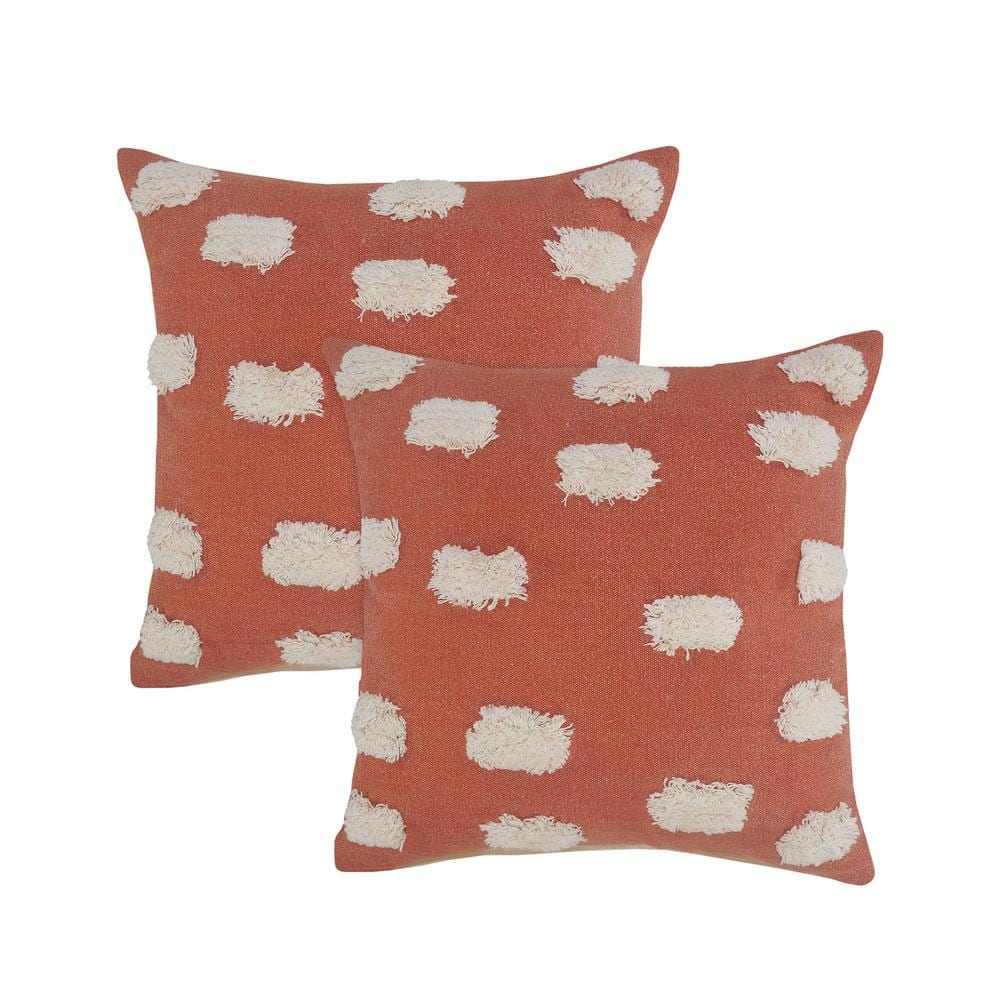 Jane Orange Pom-Pom 100% Cotton 20 in. x 20 in. Indoor Throw Pillow (Set of