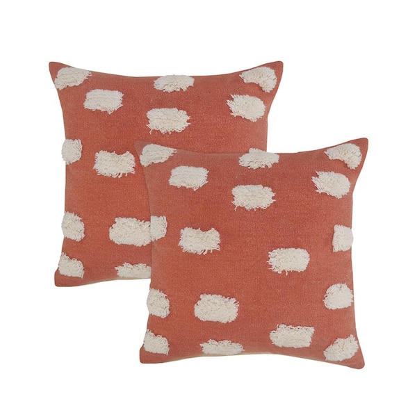 Unbranded Jane Orange Pom-Pom 100% Cotton 20 in. x 20 in. Indoor Throw Pillow (Set of 2)