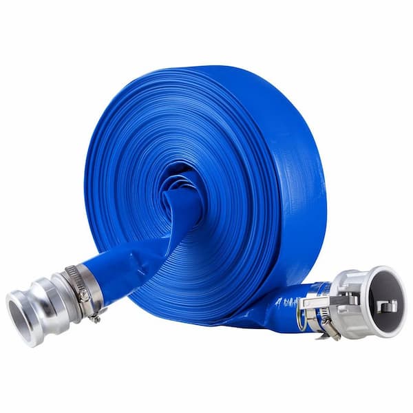 Backwash Hose 2 in. x 100 ft. Blue Heavy-Duty PVC Pool Discharge Hose w/ 2 Camlock Fit Various Pumps Utility Accessory
