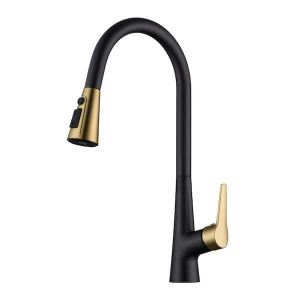 Hourglass Stream Touchless in Black & Gold 18.5 in Pull Down Sprayer Kitchen Faucet with 360 Degree Spout Swivel