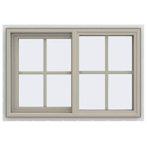 35.5 in. x 23.5 in. V-4500 Series Desert Sand Vinyl Left-Handed Sliding Window with Colonial Grids/Grilles