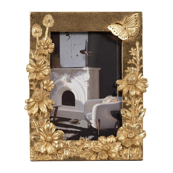 4 in. x 6 in. Gold Resin Spring Time Photo Frame with Butterfly Accent
