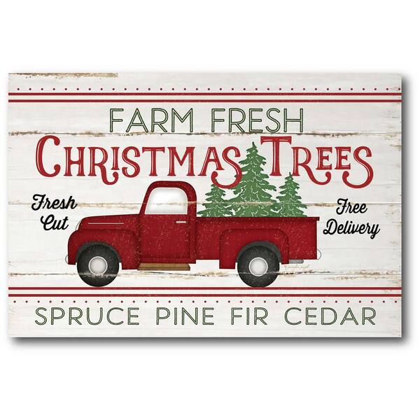 Courtside Market Vintage Truck Farm Fresh Christmas Trees Gallery-Wrapped Canvas Wall Art 18 in. x 12 in.