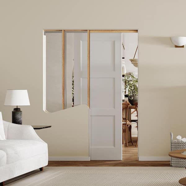 TENONER 24 in. x 80 in. White Primed 3-Panel Hollow Core Wood