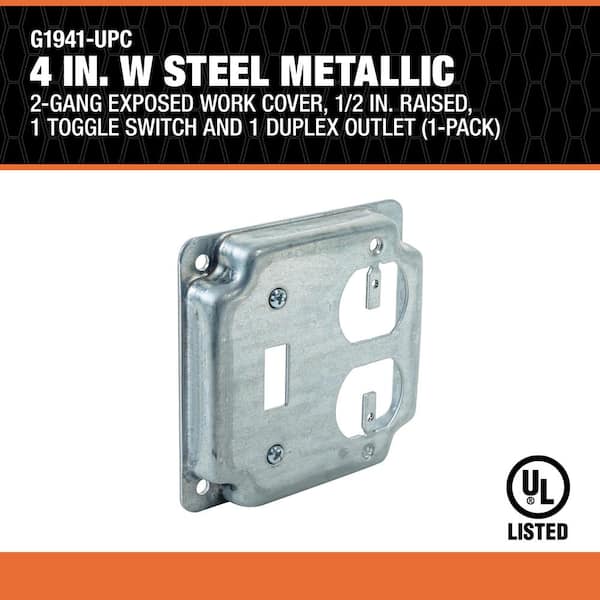 4 in. W Steel Metallic 2-Gang Exposed Work Square Cover for 1 Toggle Switch  and 1 Duplex Outlet (1-Pack)