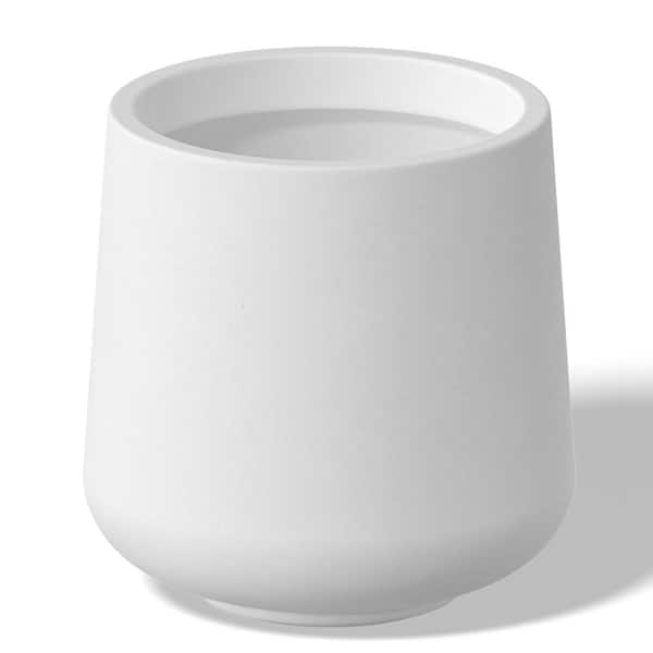 Lightweight 12in. x 13.5in. Crisp White Extra Large Tall Round Concrete Plant Pot / Planter for Indoor & Outdoor