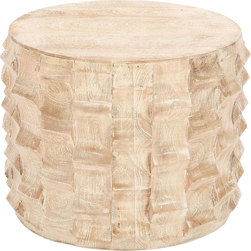 17 in. Distressed White Round Wood End Table, Sturdy Build End Side Table for Living Rooms