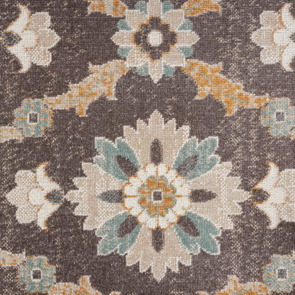 Reversible Rectangular Blue Floral Easy-Care Synthetic Area Rug