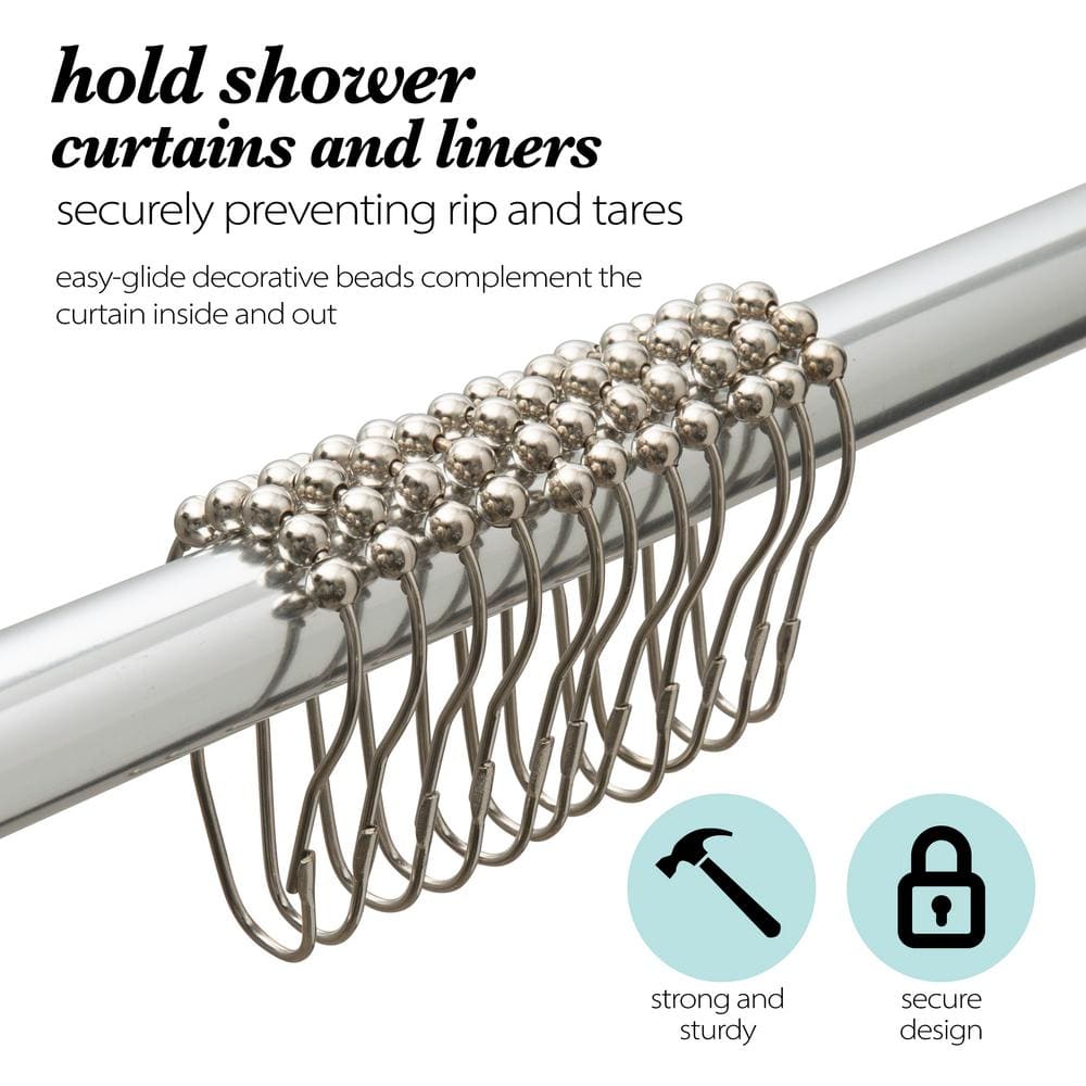 Chrome Beaded Moisture-Proof Shower Curtain Hooks