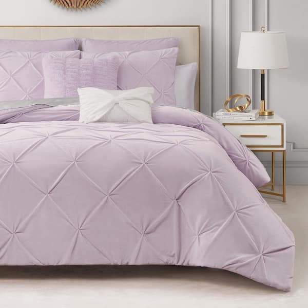 Kiss Pleat Micromink 7-Piece Lavender Purple Solid Color Microfiber Polyester Full/Queen Comforter Set