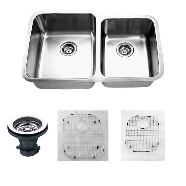 Empire Industries Oceanus Undermount 16-Gauge Stainless Steel 31.88 in. 55/45 Double Bowl Kitchen Sink with Grid and Strainer