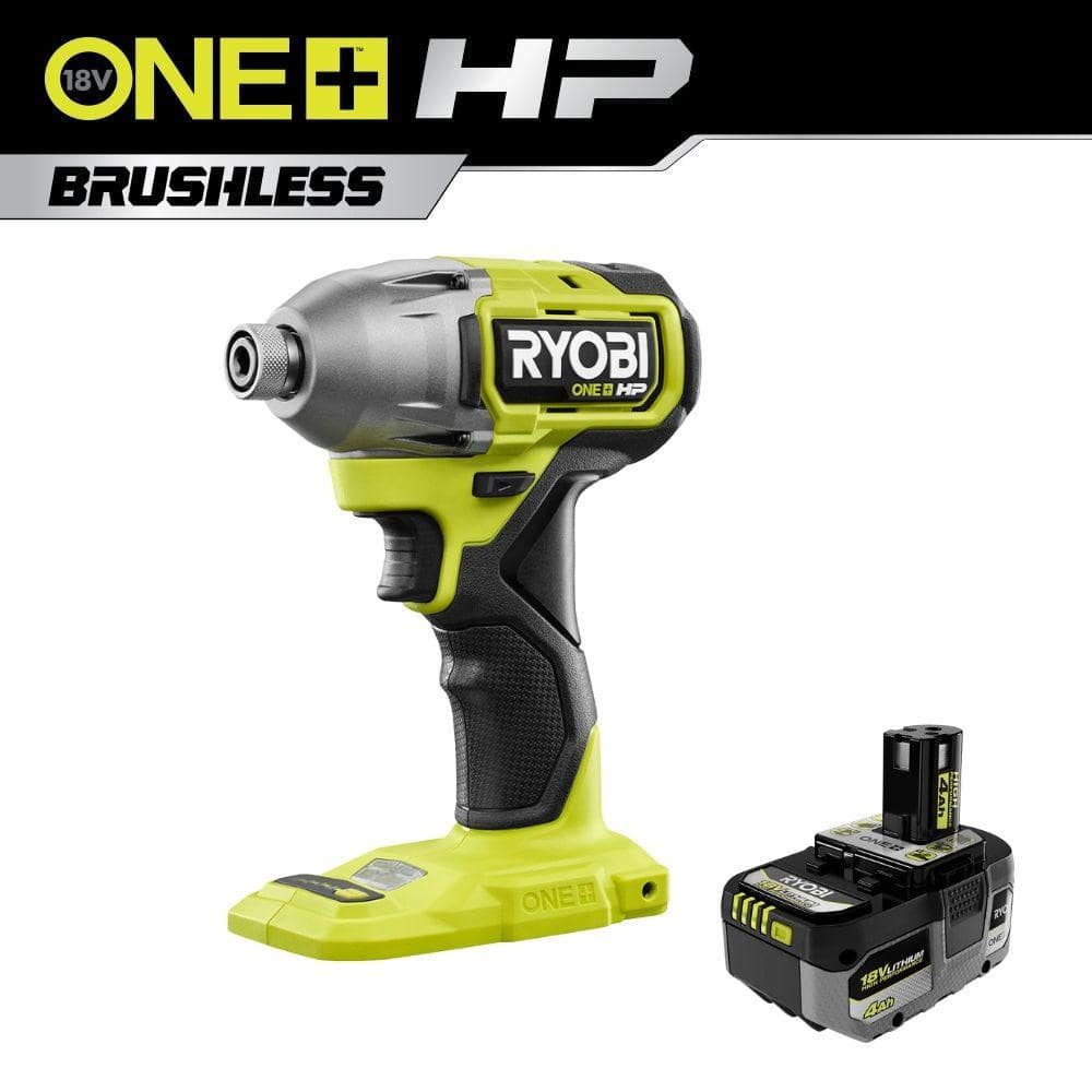 RYOBI ONE+ HP 18V Brushless Cordless 1/4 in. 4-Mode Impact Driver with 4.0 Ah Lithium-Ion HIGH PERFORMANCE Battery -  PBLID02PBP004