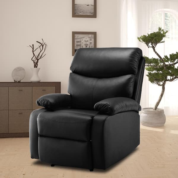 Pinksvdas 3 Position Standard Black Faux Leather Manual Recliner Chair for Living Room, Super Cozy Small Recliner with Padded Seat