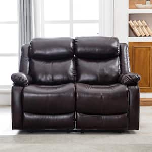 Brown PU Leather Manual Reclining Loveseat Living Room Sofa