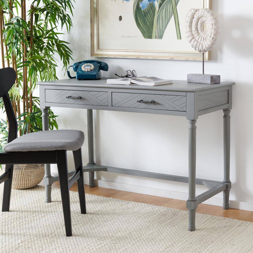 Distressed Grey Wood Writing Desk with Drawers