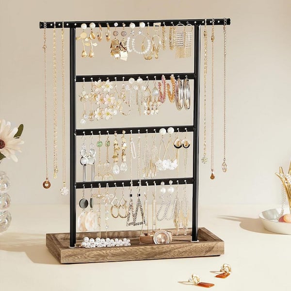 Black 11.5 in. x 13.8 in. Metal Modern Jewelry Organizer Stand