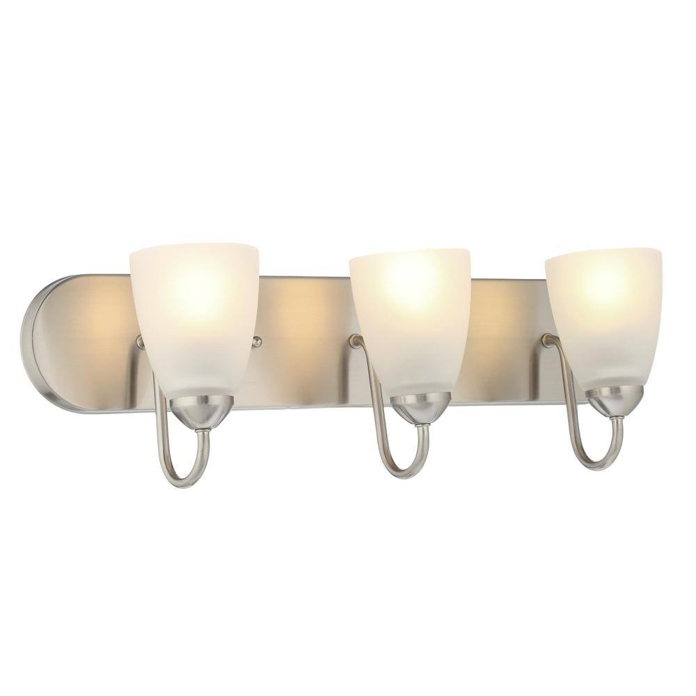 Brushed Nickel 24" 3-Light Dimmable Bath Vanity with Etched Glass Shades