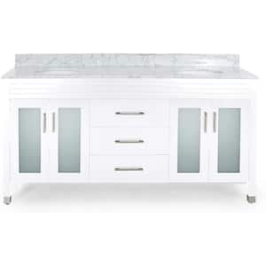 73 in. W. x 22 in. D x 40 in. H Double Sink Freestanding Bath Vanity in White with White Marble Top and Storage Cabinet