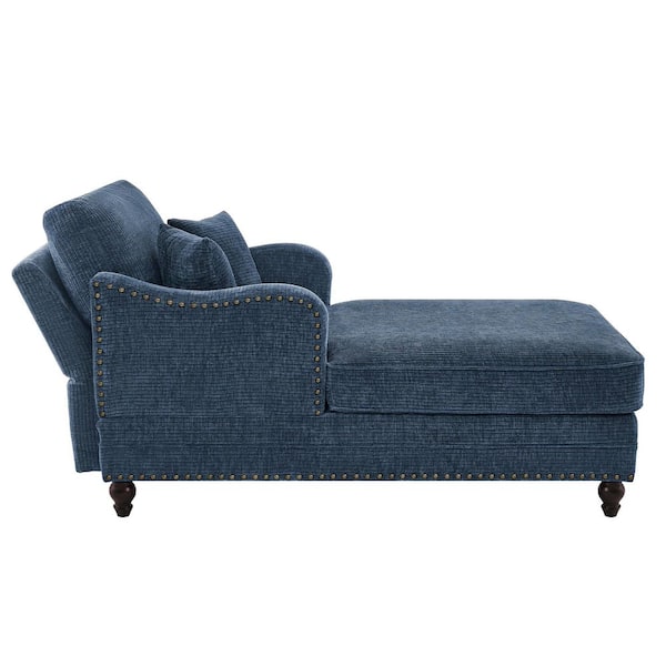 OrangeOne Dark Blue Chenille Upholstered Wood Leg Chaise Lounge 3