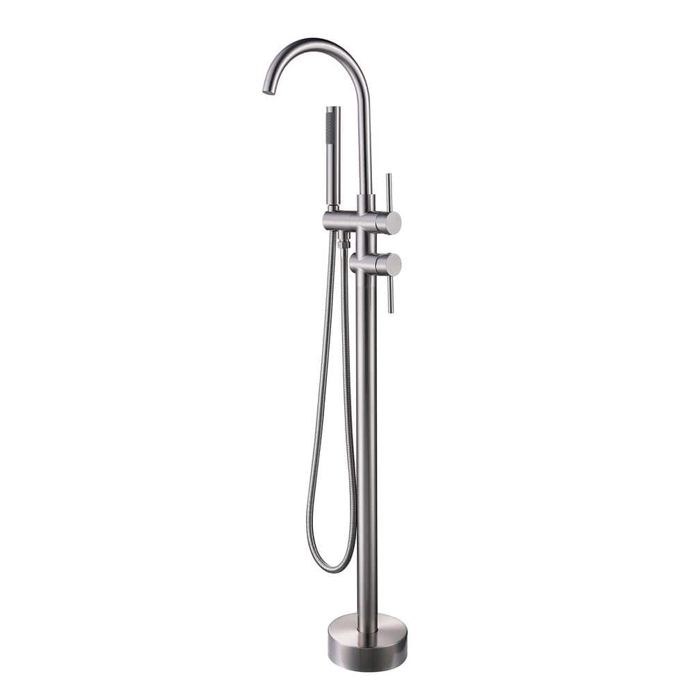 1-Handle Free Standing Floor Mount Tub Faucet Bathtub Filler with Hand Show