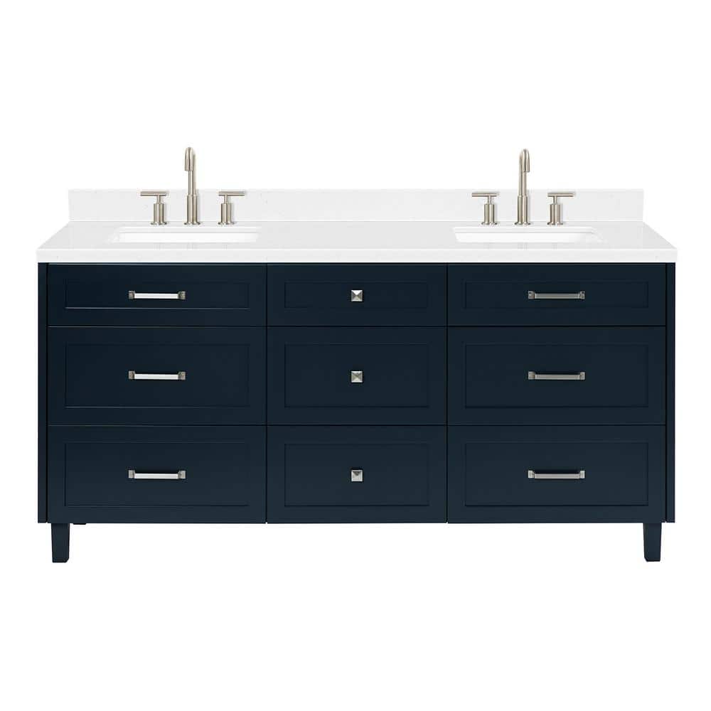 Midnight Blue Double Sink Freestanding Vanity with Carrara Quartz Top