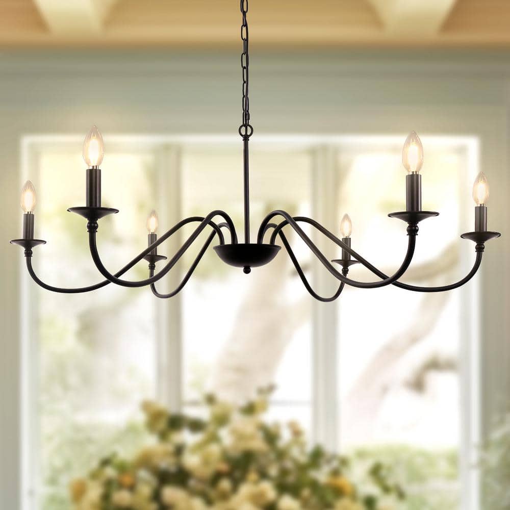 Black Metal 6-Light Candle Style Chandelier