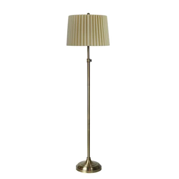 Fangio Lighting 54.75-62" Adjustable Antique Brass Metal Column Floor Lamp with Designer Mini-Fluted Shade