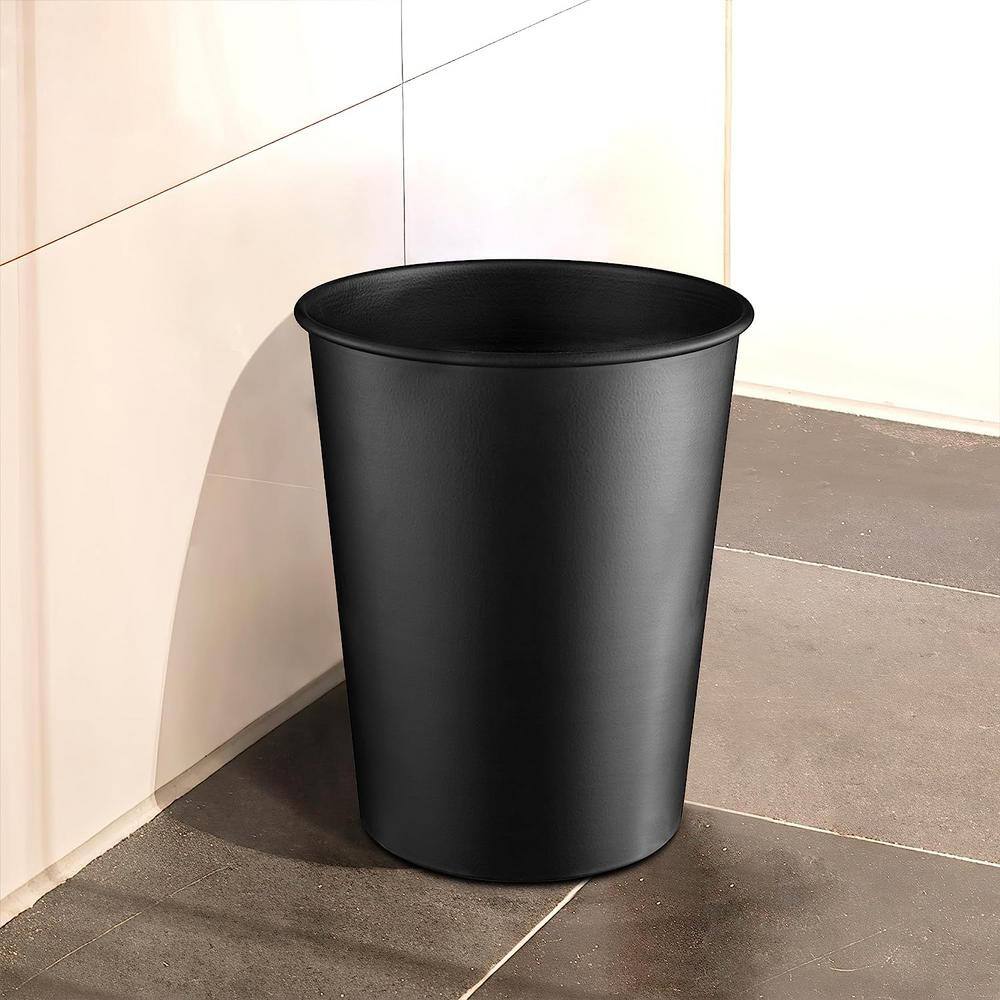 Black Powder Coated Cylindrical Metal Wastebasket