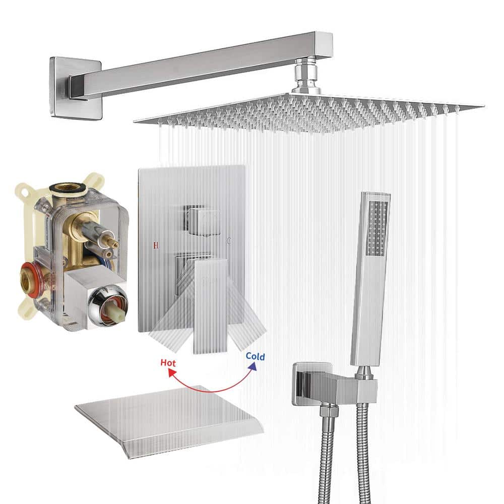 Single Handle 3-Spray Patterns Tub and Shower Faucet 2.5 GPM 10 in. Wall Mounted in Brushed Nickel (Valve Included) price history on PriceWatchPro