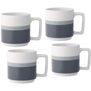 ColorStax Stripe Grey 16 fl. oz. Porcelain Mugs (Set of 4)