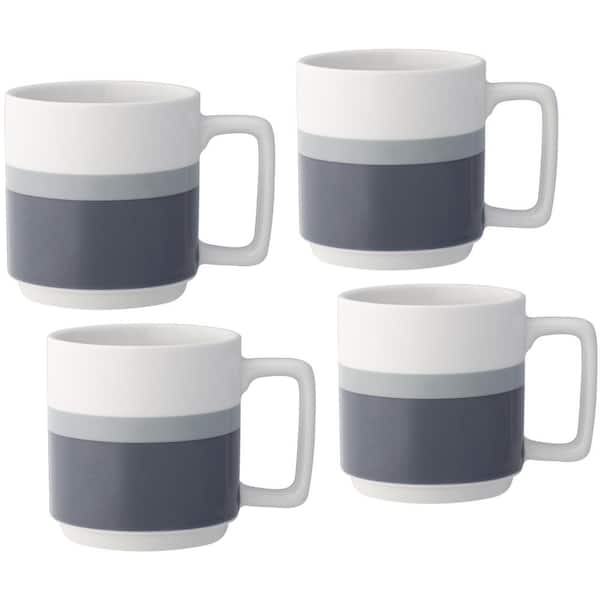 Noritake ColorStax Stripe Grey 16 fl. oz. Porcelain Mugs (Set of 4)