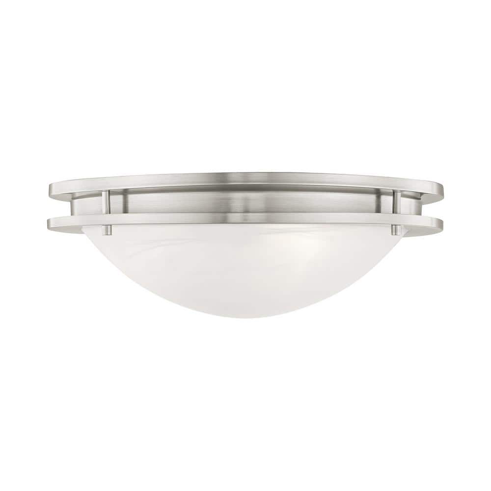Modern Brushed Nickel 3-Light LED Bowl Flush Mount with White Alabaster Glass