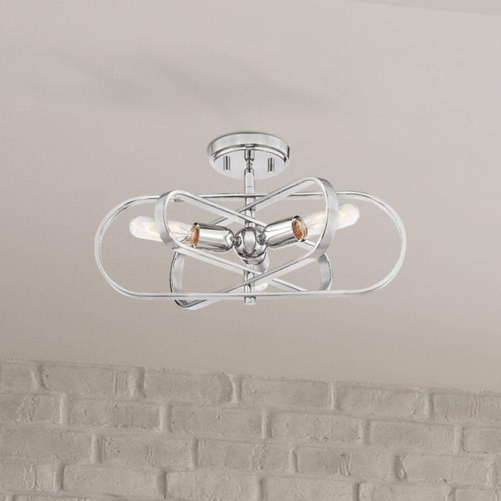 Kenzo Polished Nickel Glass Semi-Flush Mount Ceiling Light
