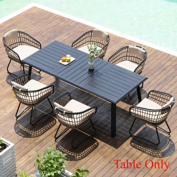 iwicker patio square steel dining table with umbrella hole Phi Villa 60" Enlarged Basket-wave Sqaure making it ideal for gatherings with family and friends 37 in. Square Metal Plastic