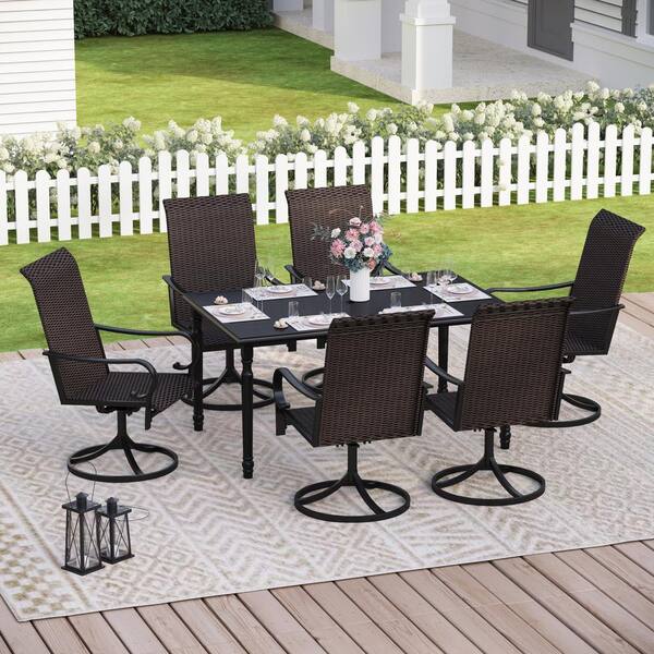 Phi Villa 7 Piece Rattan Patio Outdoor Dining Set With Black Frame Rectangular Table And High 2674