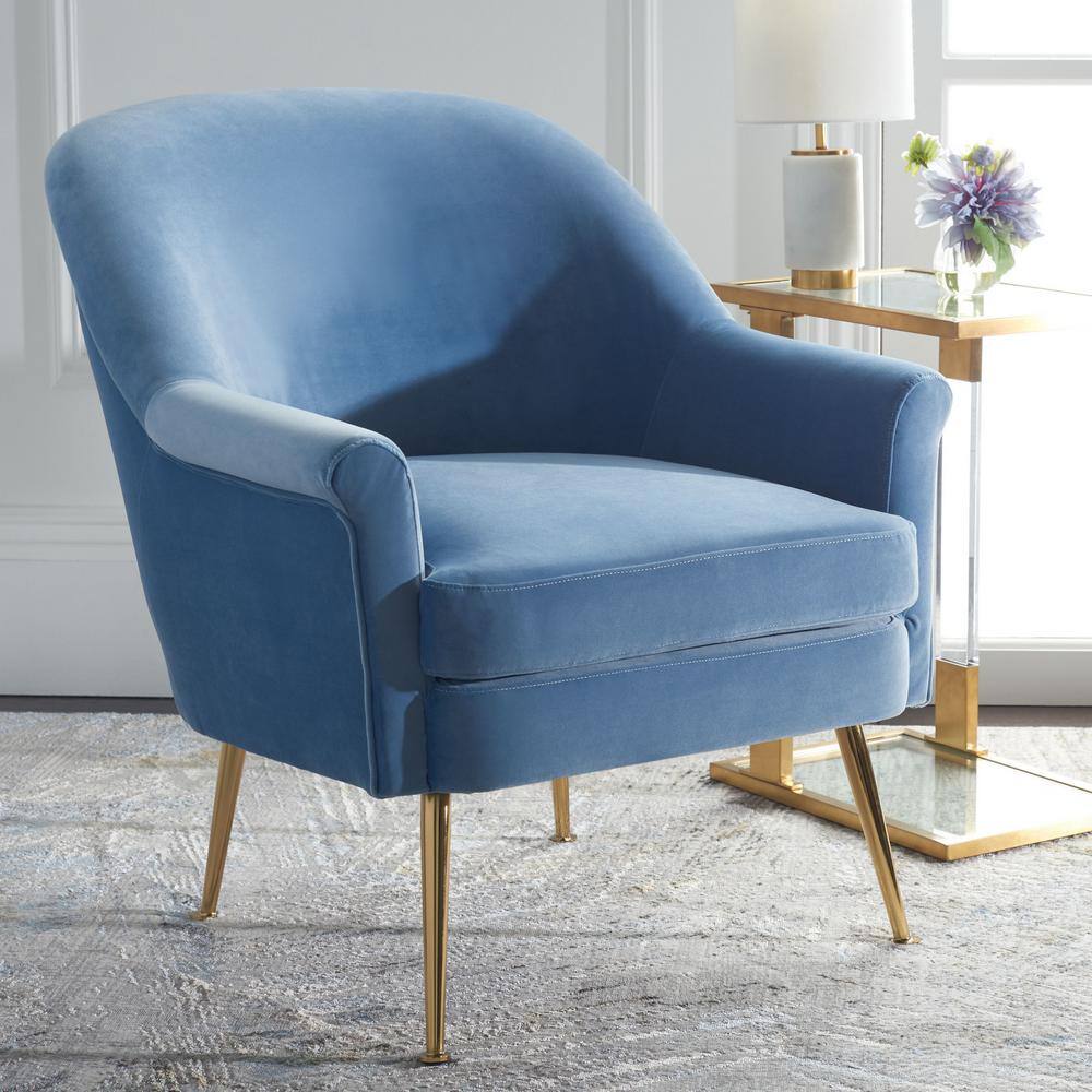 Rodrik Light Blue Velvet and Wood Accent Chair