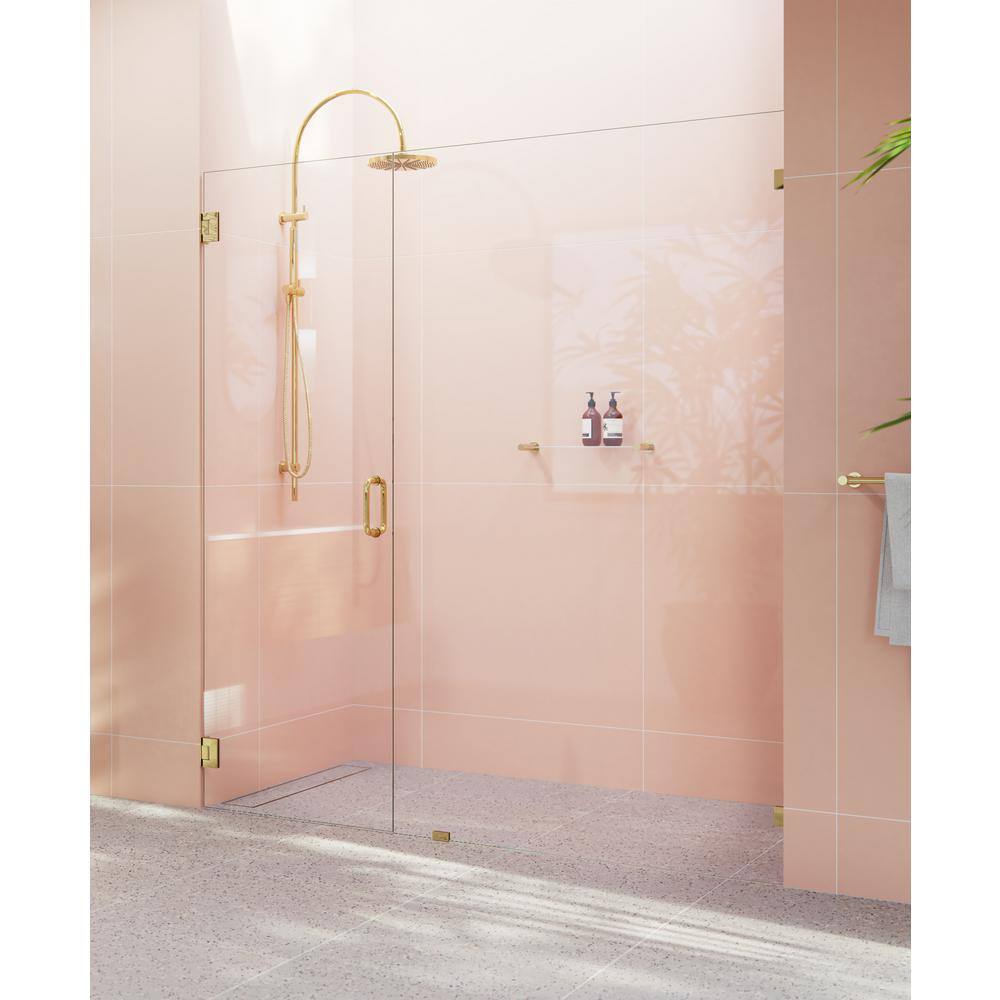 Illume 72.5'' Clear Tempered Glass Frameless Shower Door with Polished Brass Hardware