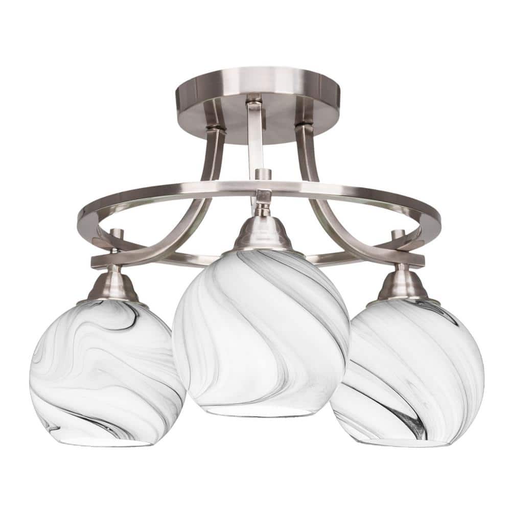 Madison 15.25 in. 3-Light Brushed Nickel Semi-Flush Mount with Onyx Swirl G