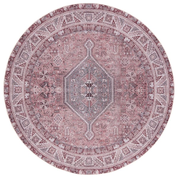SAFAVIEH Tucson Light Rust/Beige 6 ft. x 6 ft. Machine Washable Border Medallion Round Area Rug