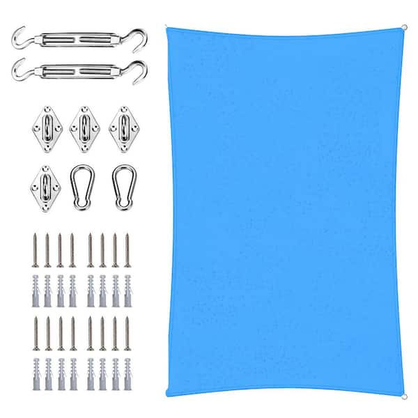 ROYAL SHADE 7 ft. x 12 ft. Rectangle Waterproof Shade Sail with Hardware Kit-Blue