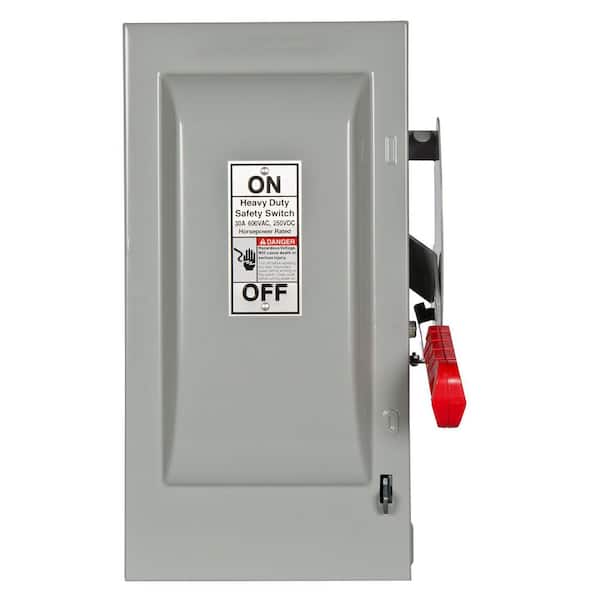 30 Amp 3 Pole 600V 3 Wire Fused Heavy Duty Safety Switch with Quick-Make Quick-Break Mechanism and Arc Chutes Gray