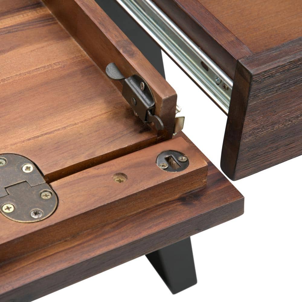 Charcoal Brown Acacia Wood Desk with Drawer and Keyboard Tray