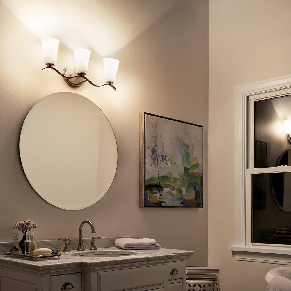 Armida Brushed Nickel 3-Light Vanity with White Glass Shades
